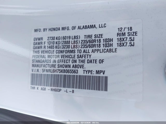 Honda Odyssey Ex-l 2019 5FNRL6H75KB065563 Image 9