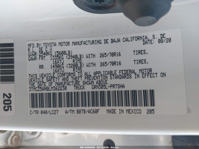 3TMCZ5AN0LM362230 Toyota Tacoma Trd Off-road