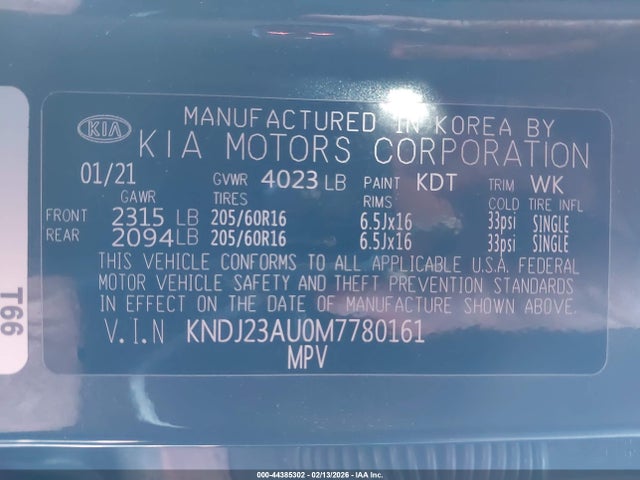 Продажа на аукционе авто 2021 Kia Soul Lx, vin: KNDJ23AU0M7780161, номер лота: 44385302