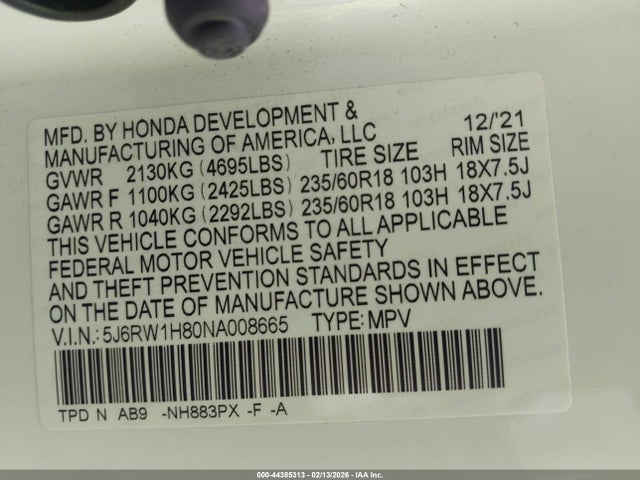 2022 HONDA CR-V 5J6RW1H80NA008665 Photo 8