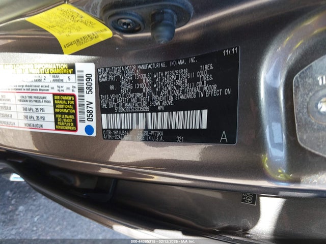Продаж на аукціоні авто 2012 Toyota Sienna Xle 7 Passenger, vin: 5TDDK3DC5CS035099, номер лоту: 44385315