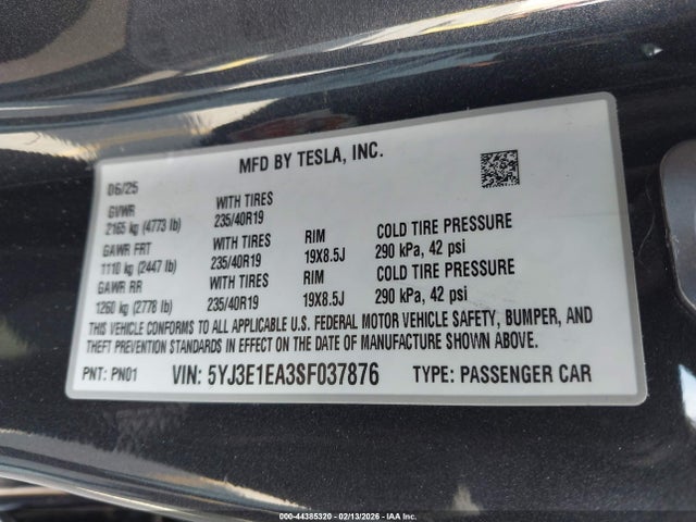 2025 TESLA MODEL 3 5YJ3E1EA3SF037876 Photo 8