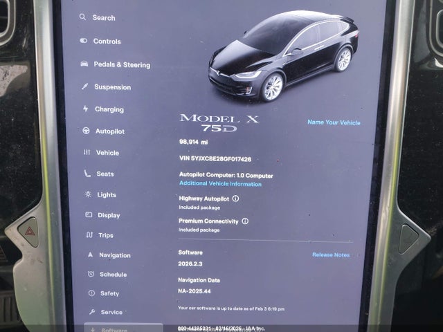 2016 Tesla Model X 60d/70d/75d/90d/p100d მანქანა იყიდება აუქციონზე, vin: 5YJXCBE28GF017426, აუქციონის ნომერი: 44385331