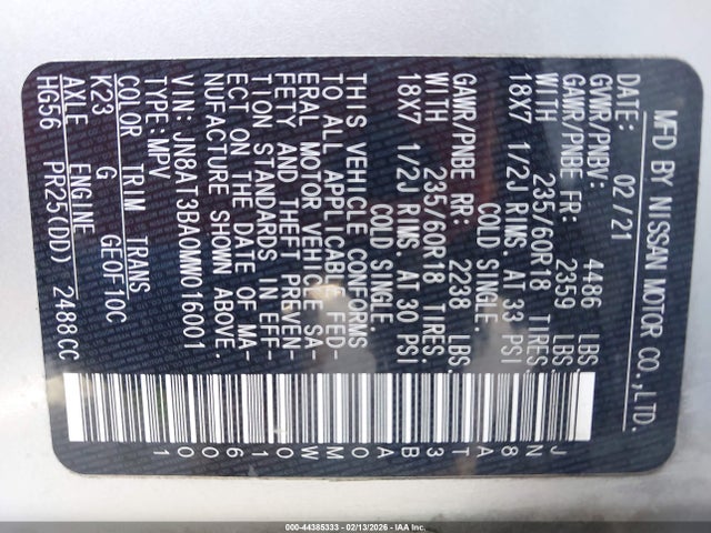 2021 NISSAN ROGUE JN8AT3BA0MW016001 Photo 8