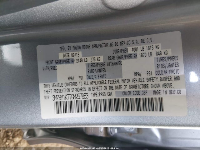 3MZBM1K77GM257853 Mazda Mazda3 I Sport