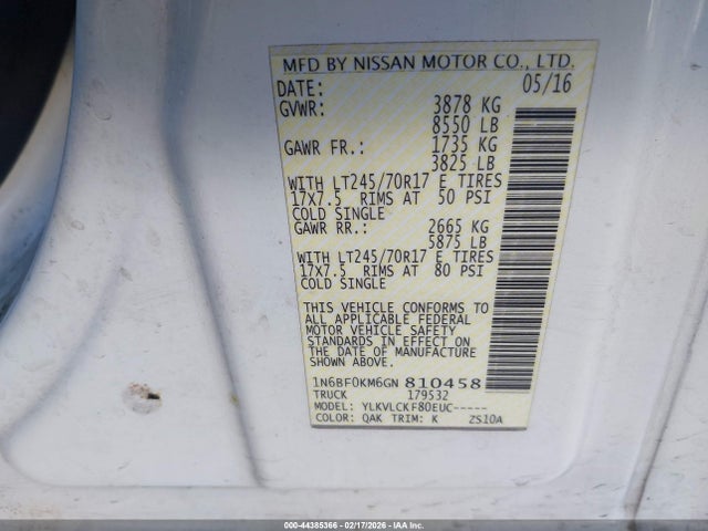 Nissan Nv Cargo Nv1500 S V6 2016 1N6BF0KM6GN810458 Image 9