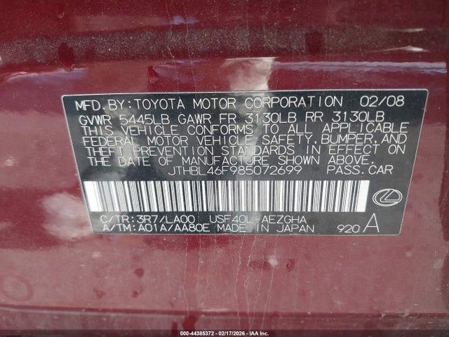 Продаж на аукціоні авто 2008 Lexus Ls 460, vin: JTHBL46F985072699, номер лоту: 44385372