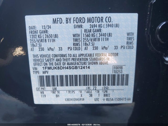 1FMUK8DH4SGB12414 Ford Explorer Active