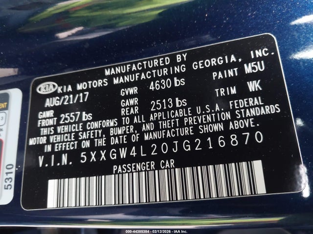 5XXGW4L20JG216870 KIA Optima Sx Turbo