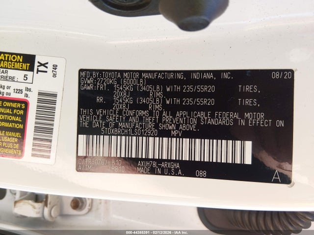 2020 TOYOTA HIGHLANDER 5TDXBRCH1LS012920 Photo 8