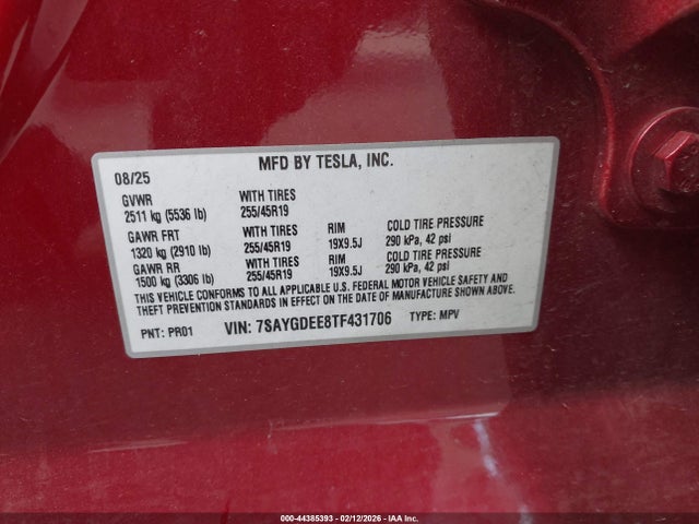 Продаж на аукціоні авто 2026 Tesla Model Y Long Range Launch Series/premium All-wheel Drive, vin: 7SAYGDEE8TF431706, номер лоту: 44385393