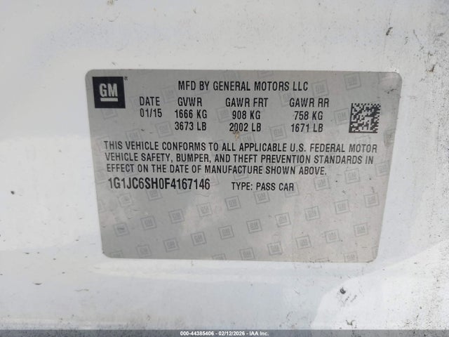 1G1JC6SH0F4167146 Chevrolet Sonic Lt Auto