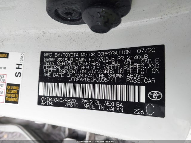Toyota Corolla Hybrid Le 2021 JTDEAMDE2MJ008441 Image 9