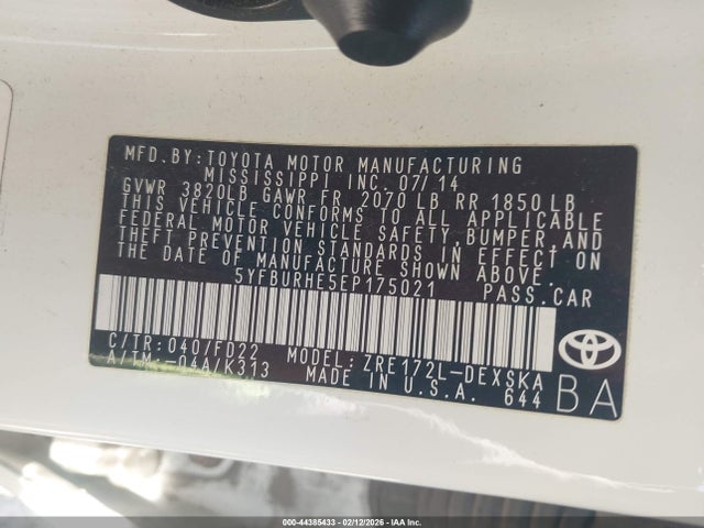 2014 TOYOTA COROLLA 5YFBURHE5EP175021 Photo 8