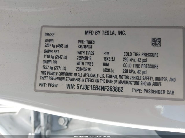 2022 TESLA MODEL 3 5YJ3E1EB4NF363862 Photo 8