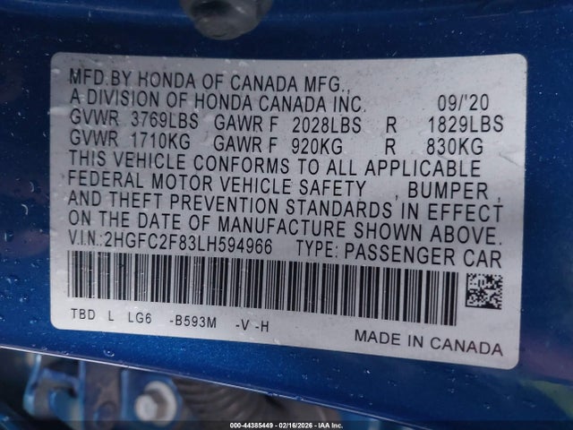 Honda Civic Sport 2020 2HGFC2F83LH594966 Image 9