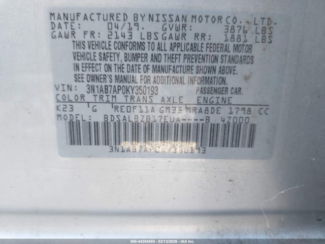Nissan SENTRA S 2019 3N1AB7AP0KY350193 Image 9