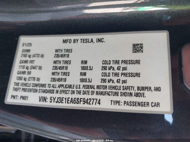 2025 TESLA MODEL 3 5YJ3E1EA6SF942774 Photo 8