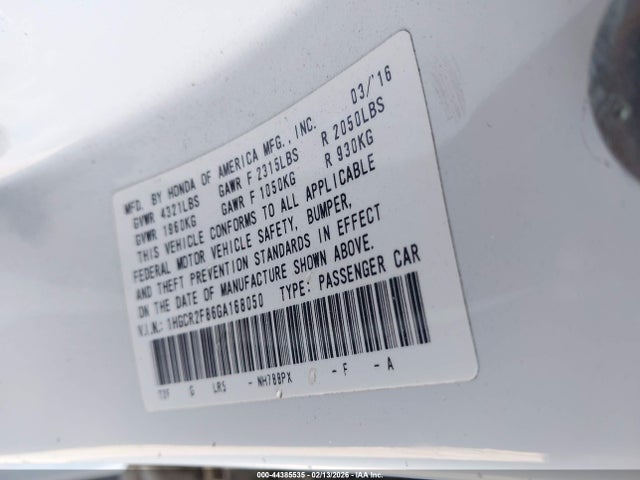 1HGCR2F86GA168050 Honda Accord Ex-l