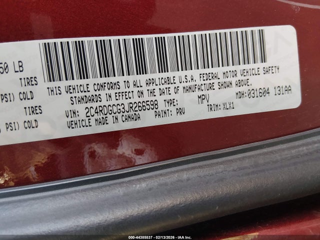 2C4RDGCG3JR266598 Dodge Grand Caravan Sxt