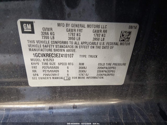 1GCVKREC3EZ410107 Chevrolet Silverado 1500 1lt
