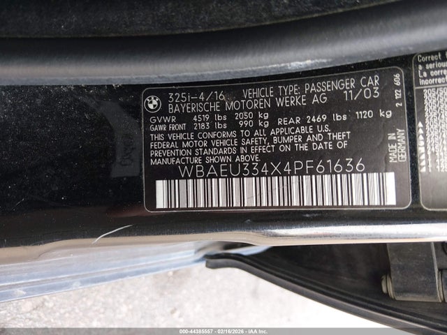 Продаж на аукціоні авто 2004 Bmw 325xi, vin: WBAEU334X4PF61636, номер лоту: 44385557
