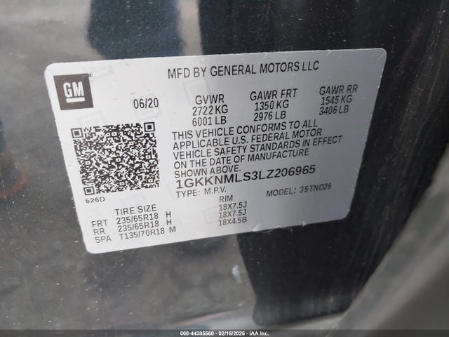 1GKKNMLS3LZ206965 GMC Acadia Fwd Slt
