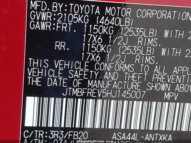JTMBFREV5HJ145007 Toyota RAV4 LE