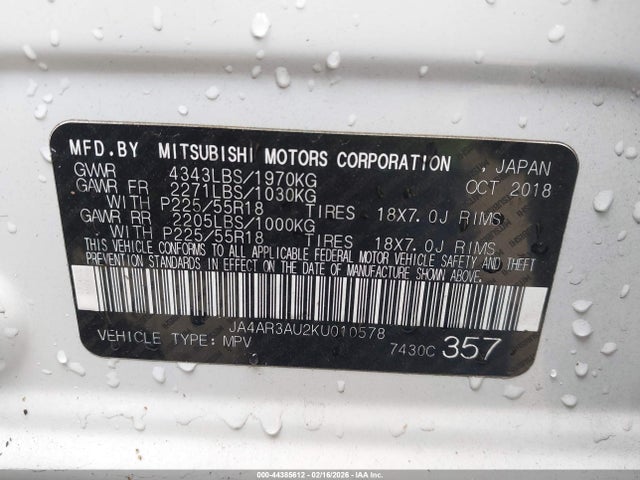 Продаж на аукціоні авто 2019 Mitsubishi Outlander Sport 2.0 Le, vin: JA4AR3AU2KU010578, номер лоту: 44385612
