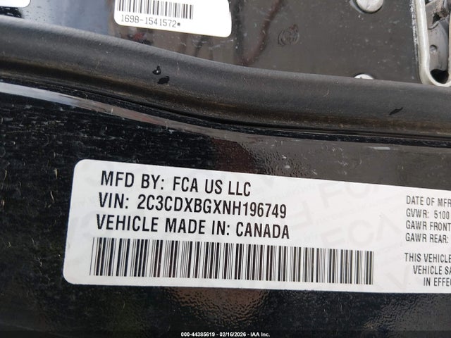 Aukcja sprzedaży 2022 Dodge Charger Sxt Rwd, vin: 2C3CDXBGXNH196749, numer aukcji: 44385619