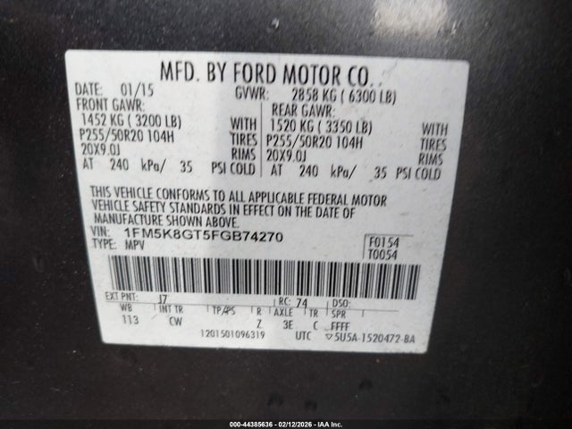 1FM5K8GT5FGB74270 Ford EXPLORER SPORT
