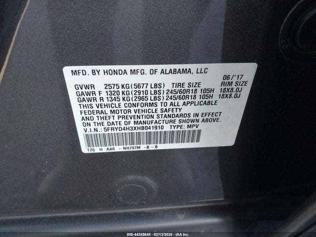 2017 Acura Mdx მანქანა იყიდება აუქციონზე, vin: 5FRYD4H3XHB041910, აუქციონის ნომერი: 44385645