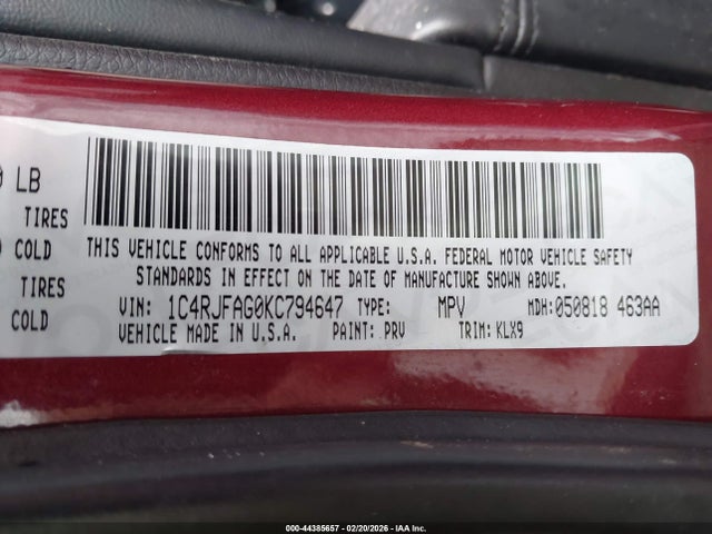 1C4RJFAG0KC794647 Jeep Grand Cherokee Altitude 4x4