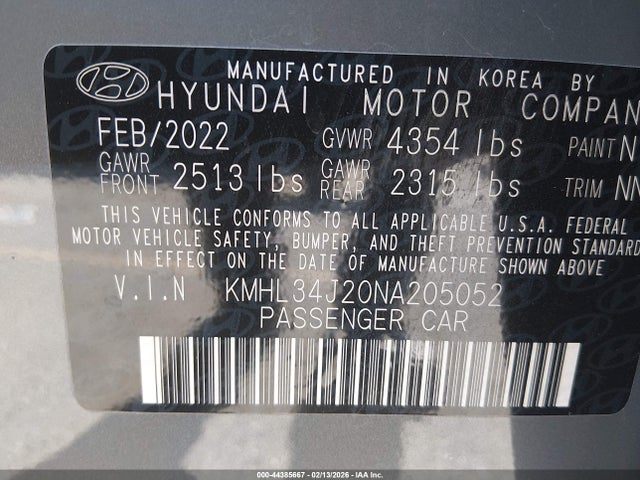 KMHL34J20NA205052 Hyundai Sonata Limited