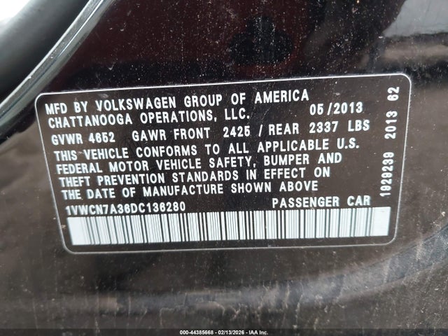 Aukcja sprzedaży 2013 Volkswagen Passat 2.0l Tdi Sel Premium, vin: 1VWCN7A36DC136280, numer aukcji: 44385668