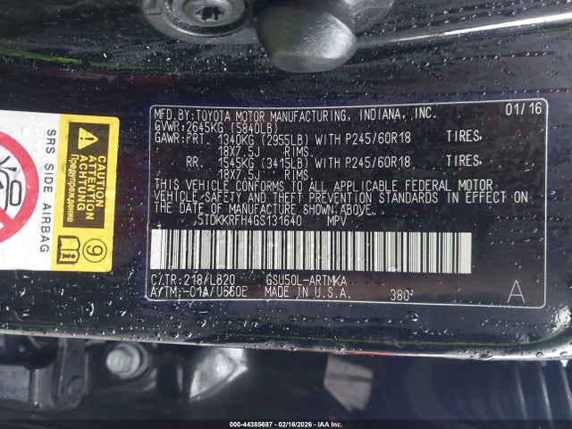 5TDKKRFH4GS131640 Toyota Highlander Xle V6