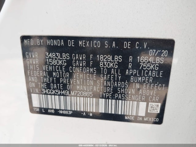 3HGGK5H49LM720865 Honda FIT LX