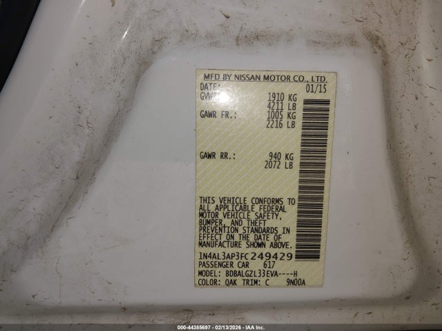Nissan Altima 2.5 S 2015 1N4AL3AP3FC249429 Image 9