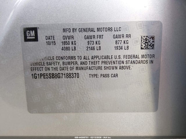 1G1PE5SB8G7188370 Chevrolet Cruze Limited 1lt Auto