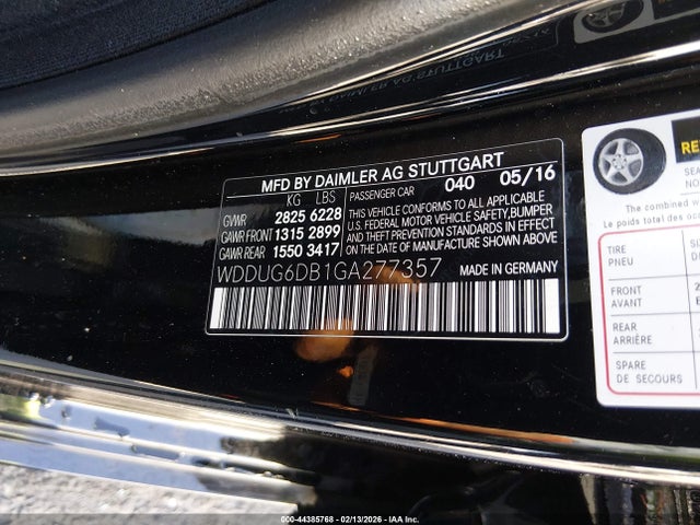 Aukcja sprzedaży 2016 Mercedes-benz S 550 Plug-in Hybrid, vin: WDDUG6DB1GA277357, numer aukcji: 44385768