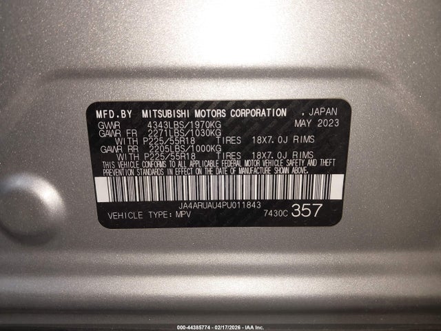 JA4ARUAU4PU011843 Mitsubishi Outlander Sport 2.0 Es Awc/2.0 Le Awc/2.0 Ralliart Awc/2.0 S Awc/2.0 Se Awc