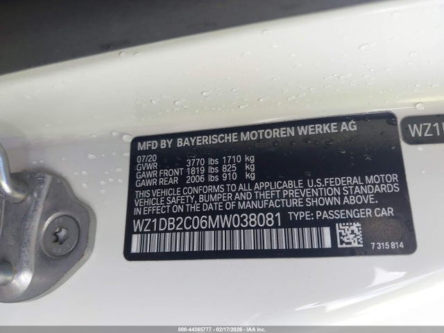 WZ1DB2C06MW038081 Toyota Gr Supra 2.0