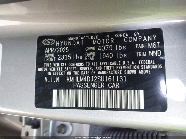 Aukcja sprzedaży 2025 Hyundai Elantra Hybrid Sel Sport, vin: KMHLM4DJ2SU161131, numer aukcji: 44385815