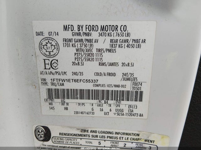 Ford F-150 Lariat 2014 1FTFW1ET6EFC55337 Image 9