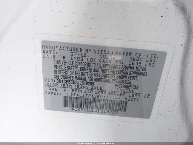 3N1CP5CU6JL519209 Nissan KICKS SV