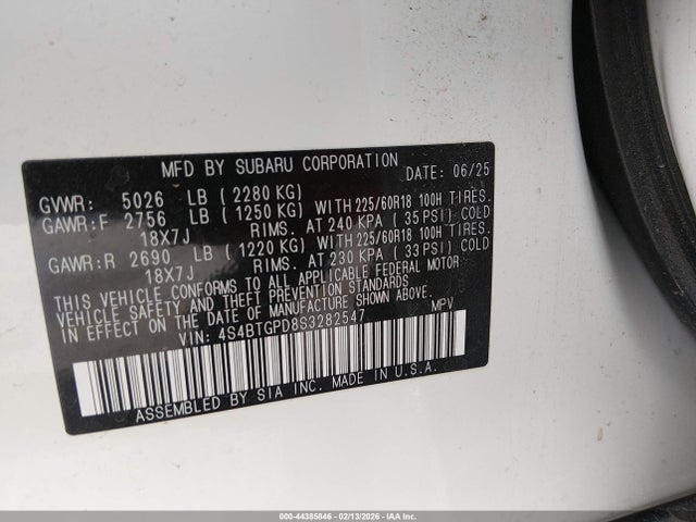 2025 Subaru Outback Touring Xt მანქანა იყიდება აუქციონზე, vin: 4S4BTGPD8S3282547, აუქციონის ნომერი: 44385846