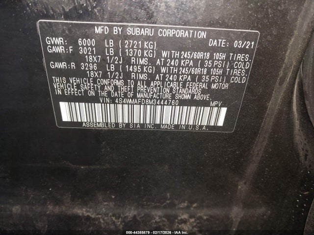 2021 SUBARU ASCENT 4S4WMAFD8M3444760 Photo 8