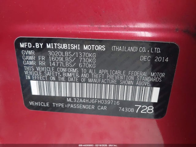 2015 MITSUBISHI MIRAGE ML32A4HJ6FH039716 Photo 8