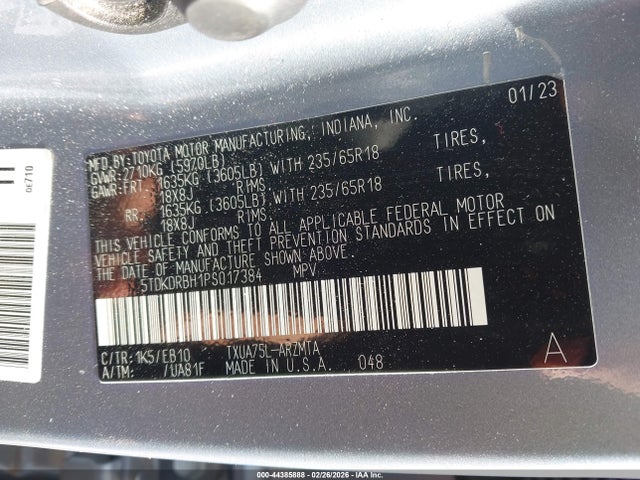 Aukcja sprzedaży 2023 Toyota Highlander Xle, vin: 5TDKDRBH1PS017384, numer aukcji: 44385888