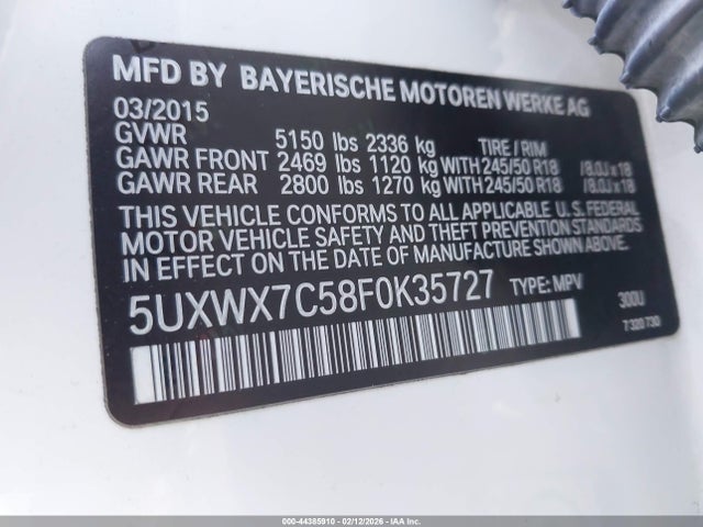 5UXWX7C58F0K35727 BMW X3 Xdrive35i